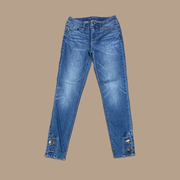White House Black Market Denim - WHBM The Skinny Ankle Jeans Button Hem Blue Sz 0